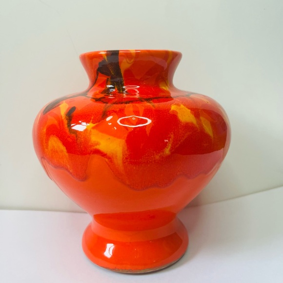 MCM 60’s Flame Drip Glaze Vase 6.5” Glossy Tall Mid Century Gorgeous - Picture 3 of 10